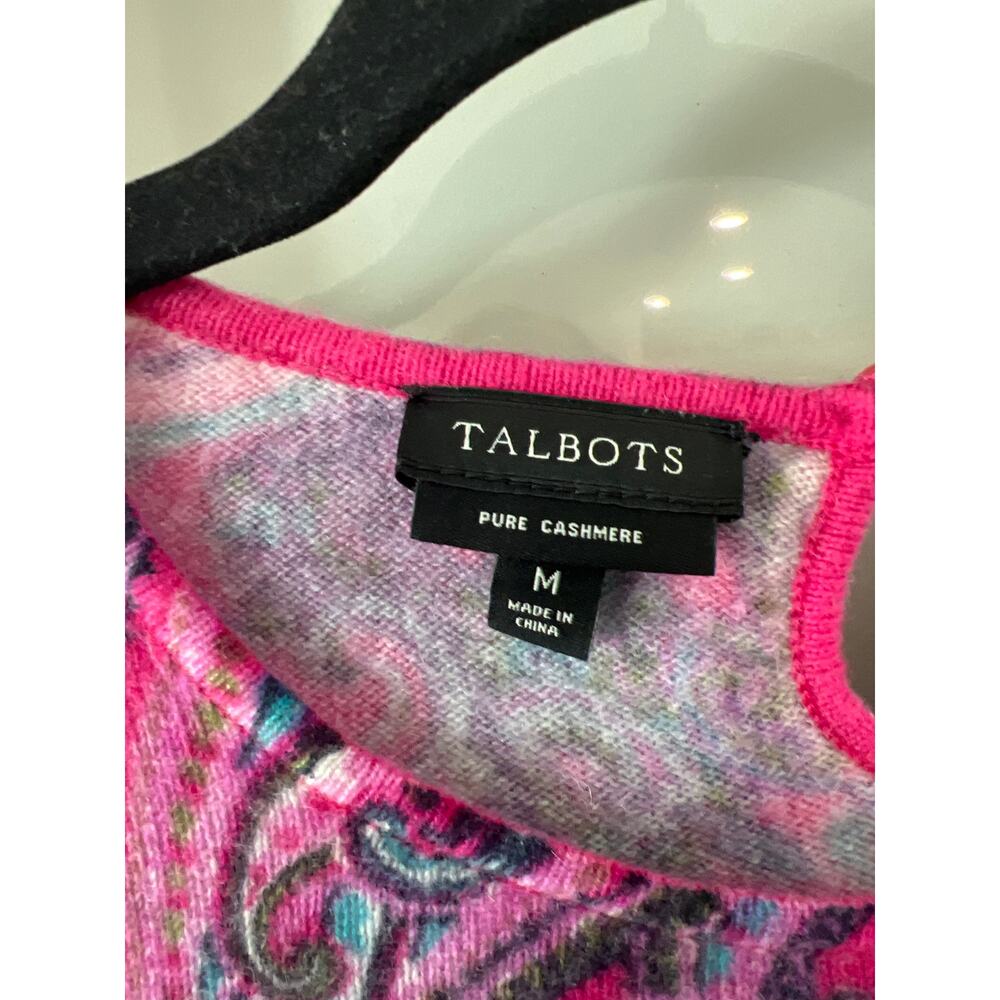 Talbots size medium 100% Cashmere sweater paisley print pink purple - Picture 2 of 4